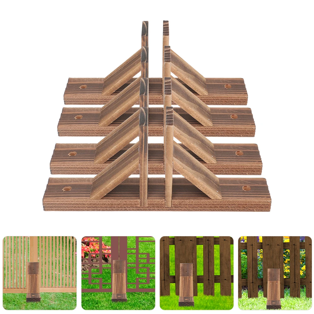 

4 Pcs Solid Wood Fence Fences Base Accessories for Backyard Shelf Support Brackets Brown Post Holder Divider Baby