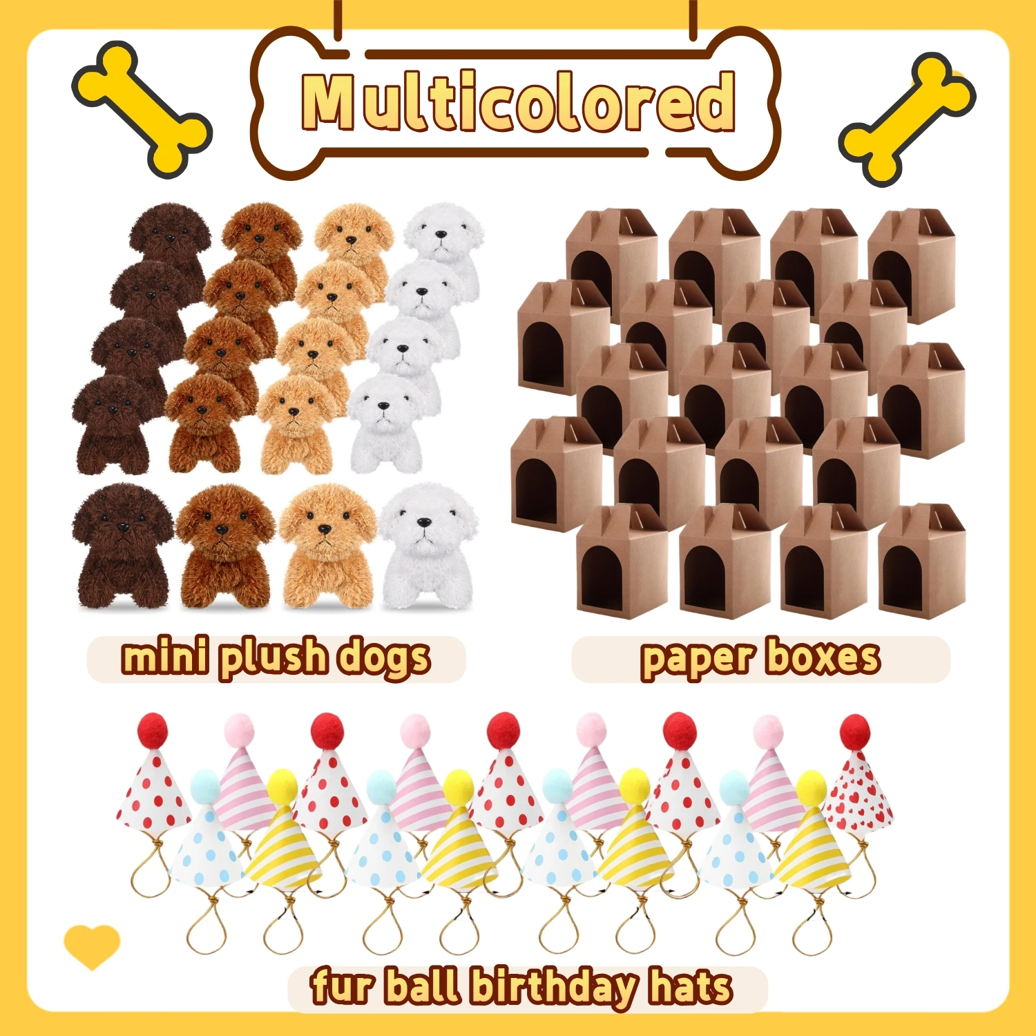 8–48 Set Mini-Plüsch-Welpen-Stoffhunde, adoptieren Sie ein Haustier-Hunde-Set mit Papierboxen, Tiere, Großpackung für Partygeschenke zum Geburtstag, Tiermotiv