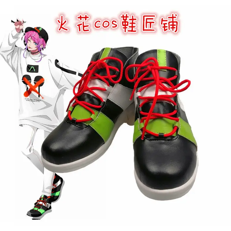 Anime Hypnosis Mic -Division Rap Battle- Amemura Ramuda Cosplay Shoes Black Short PU Leather Boots For Halloween Carnival