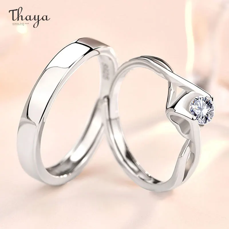 

Thaya S925 Silver Elegant Rings for Couple Adjustable Zircon Wedding Engagement Finger Ring for Women Man Fashion Jewelry Gifts