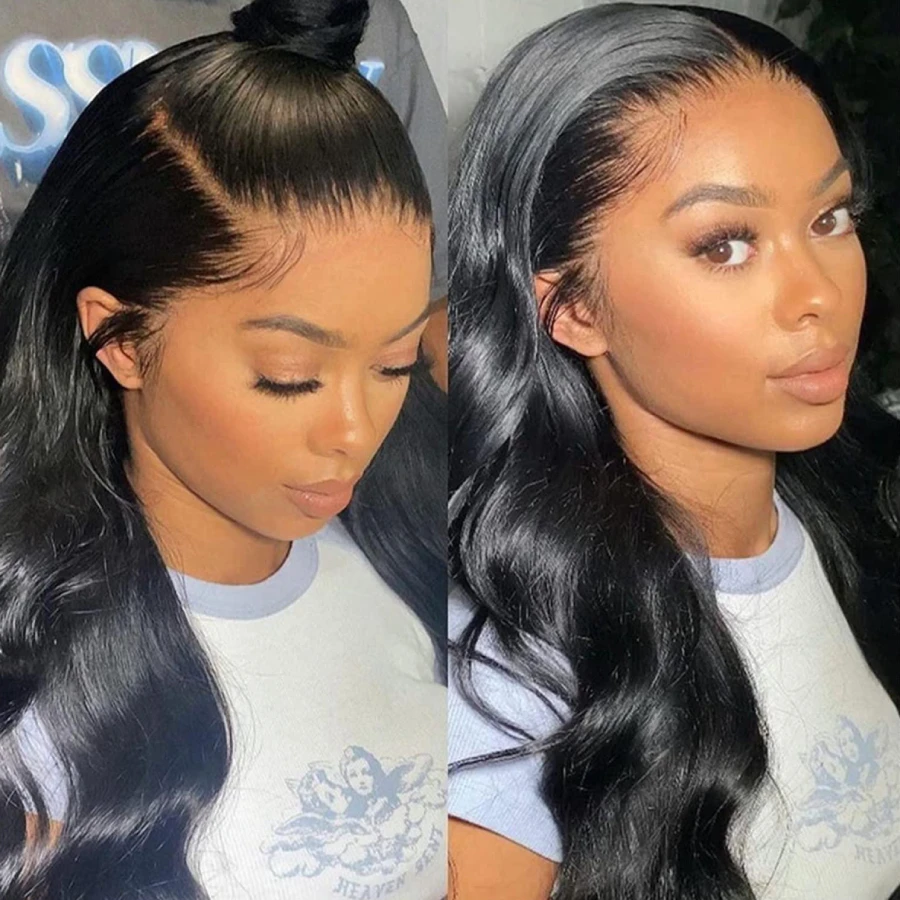 

Body Wave Lace Front Wig Pre Plucked Human Hair Wigs Natural Black 100% Unprocessed Virgin Hair HD Transparent Lace Frontal Wig