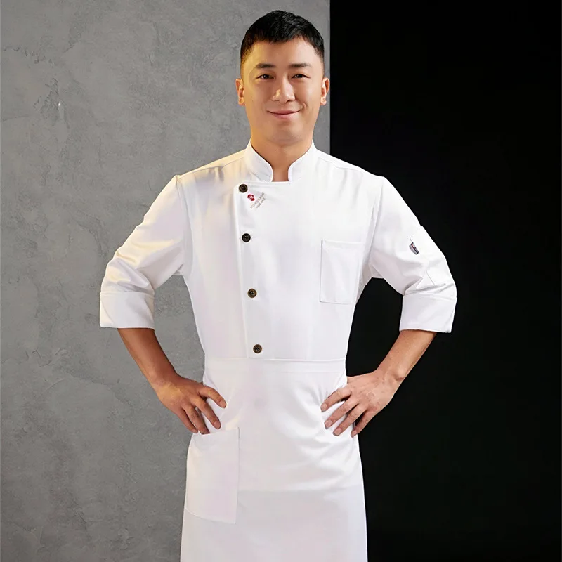 Restaurant Chef Uniform Long Sleeve Hotel Men's and Women's Chinese and Western Food Single Row Chef Private Home Cuisine Fast F