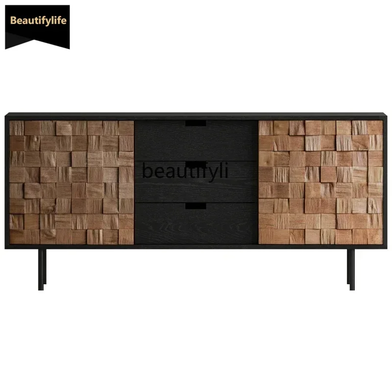 l Nordic solid wood black log living room locker retro old B & B hotel entrance storage customization lll