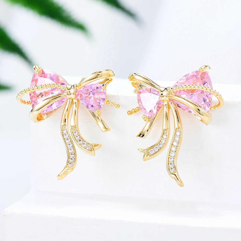 

Kellybola New Charm Cute Bowknot Earrings Luxury Romantic Women Girl CZ Shiny Fashion Ladies Daily Party Show Jewelry Best Gift