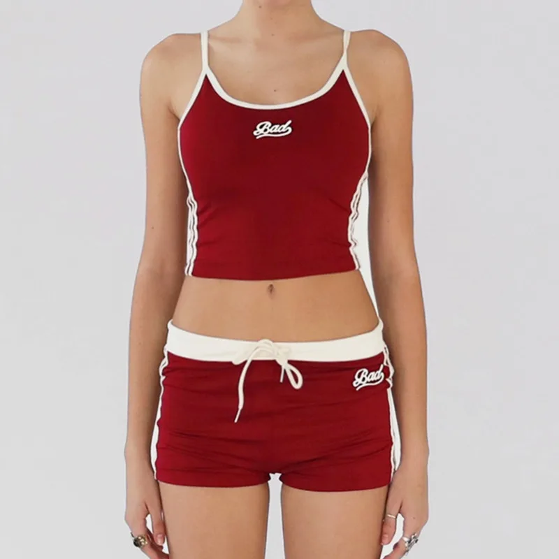

Embroidered Tank Top Sports Shorts For Women Summer Backless Sexy Slim Fit Inner Top Casual Comfortable Hip Hugging Pants Suit