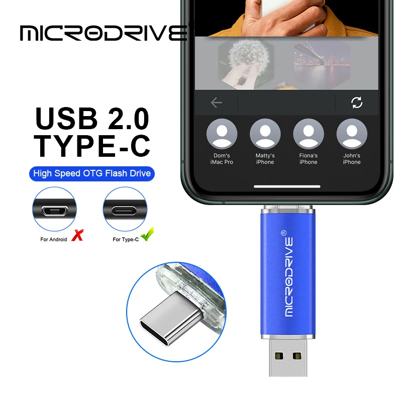 محرك أقراص OTG 2 في 1 مع USB-C 8G 16GB 32GB 64GB Flash Usb Memory Stick Flash Pendrive 128GB 256G 512G U قرص القلم مع نوع C