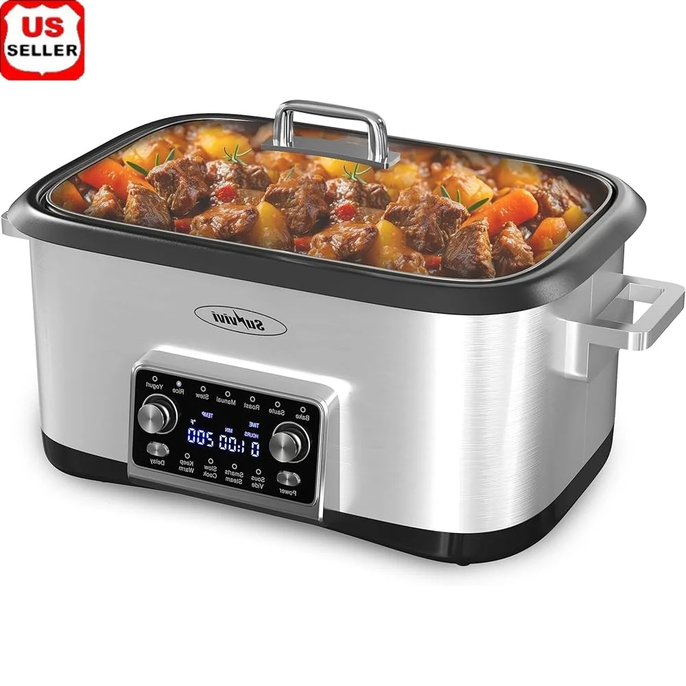 

12 in 1 Programmable Slow Cooker Multi-Cooker Food Warmer with Digital Timer Temperature Control Removable Cast Aluminum Easy