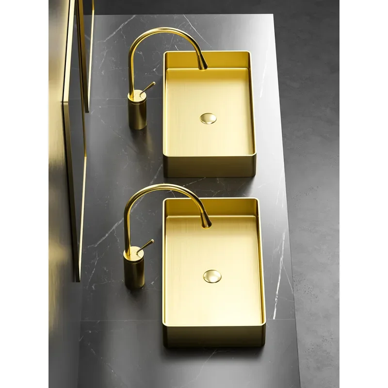 304 stainless steel countertop basin rectangular black washbasin bar bathroom washbasin gold art washbasin
