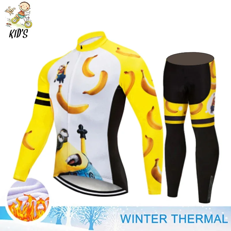 2022 Kids Cartoon Winter Thermal Fleece Cycling Jersey Set Bicycle Girl Cycling Clothes Warm Bike Children Cycling Clothing Suit