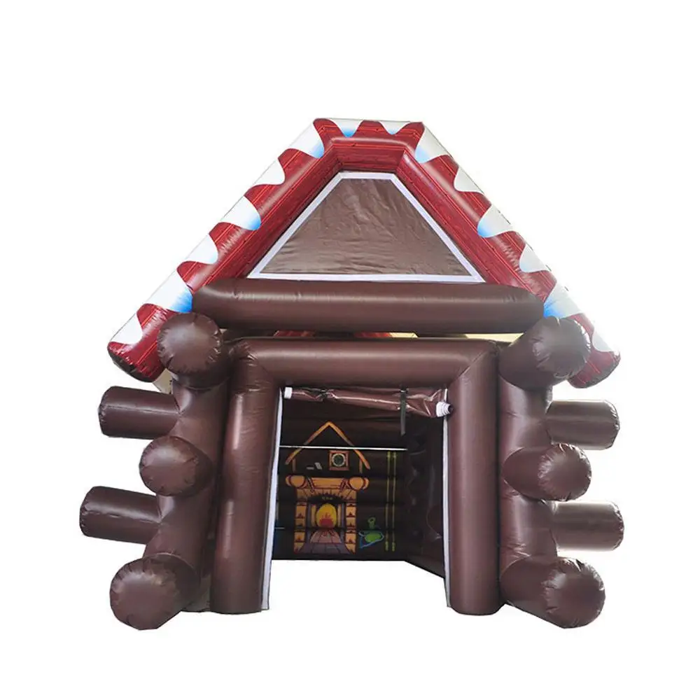 สีน้ําตาล Inflatable Winter House Cabin เต็นท์หลังคาสีขาวกลางแจ้ง Ski Lodge PVC ไอริชผับ Caravan Bar สําหรับงานปาร์ตี้โฆษณา