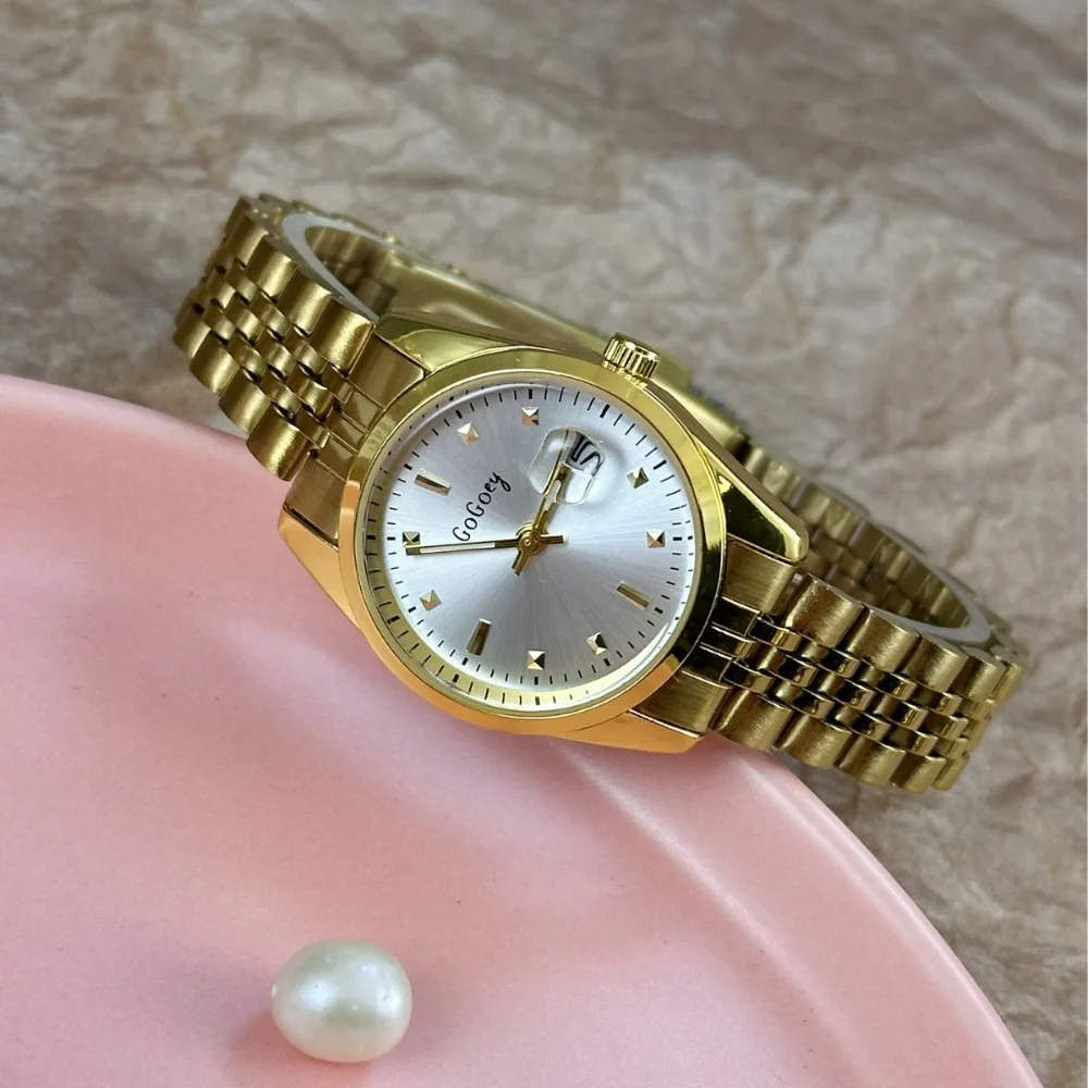 Marca feminina relógio de aço inoxidável cinta calendário relógio feminino luxo quartzo relógios pulso presente dropshipping reloj de mujer