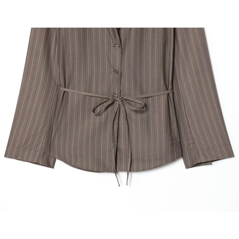 Women High Waist Pant Set Two Piece Blazer with Shoulder Pads and Belt Double Pleat Trousers with Flaps 2 Piece Set Women Outfit