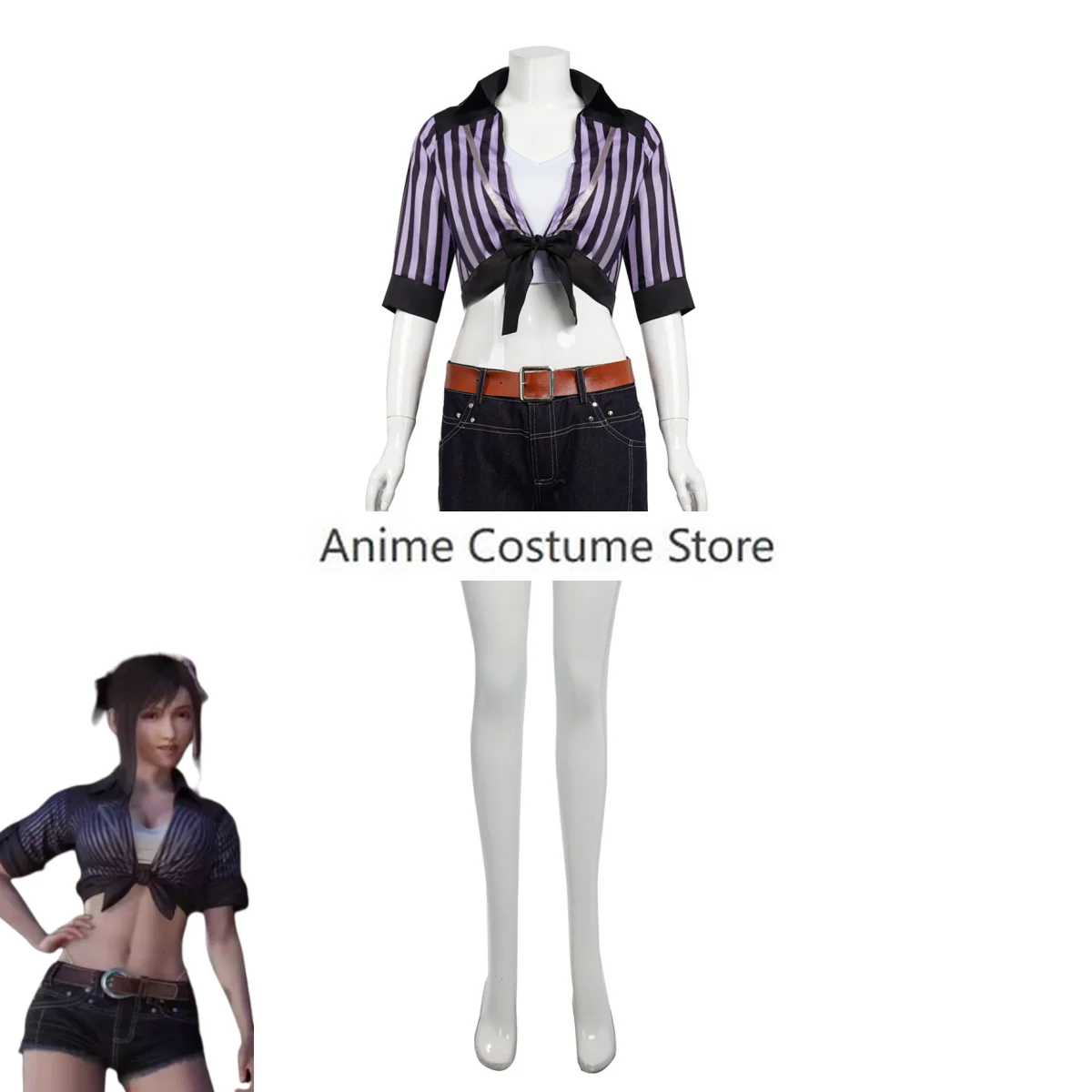 Final Nette VII Tanza Lockhart Cosplay Costume pour femme, maillot de bain d'été sexy, chemise courte à rayures noires, perruque de carnaval, jeu d'anime imbibé