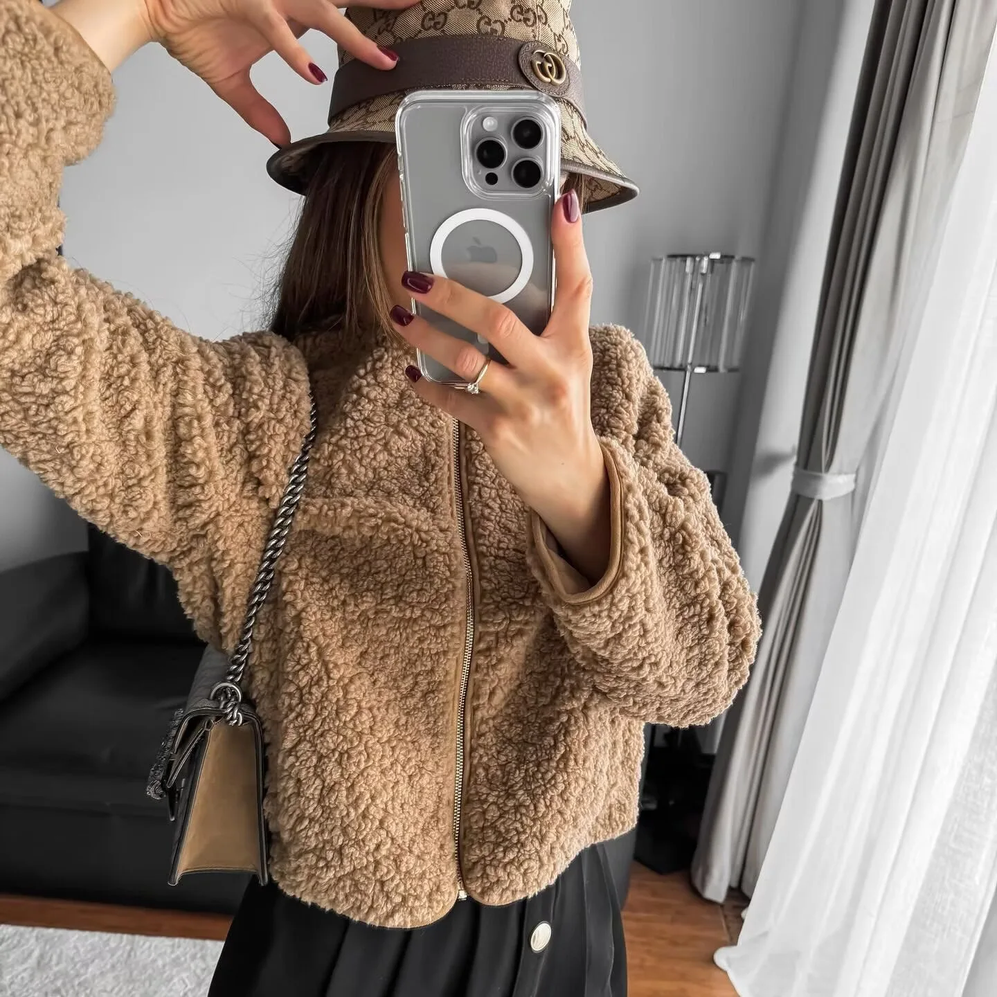 سترة نسائية للخريف مبطنة بالصوف ورقبة دائرية وسحاب وجيوب يطير وأكمام طويلة معطف سترة نسائي على طراز مترهل معطف حراري للإناث #2