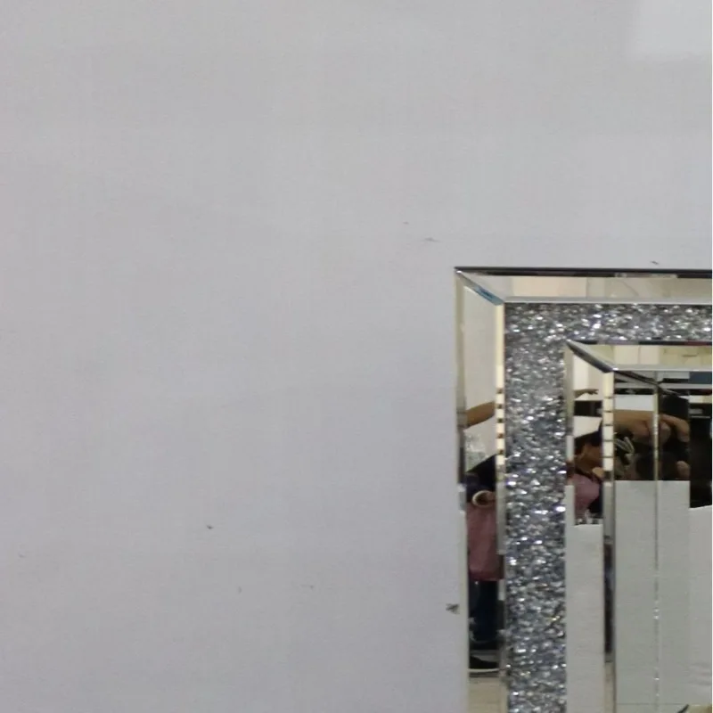 Espelho, display de vidro, vitrine prateada com strass