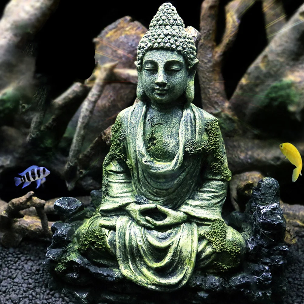 

2Pcs Resin Buddha Sitting Statue Aquarium Decoration Lighthouse Fish Tank Landscape Ornament Buddha Statue