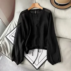 Maxdutti Minimalistisch Perspectief Elegante Zwarte Blouse Vrouwen Trui Top Mode Dames Shirt