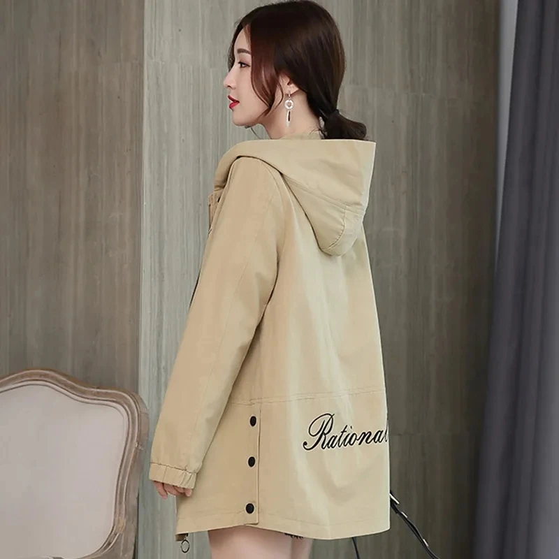 

Fashion 2022 Lining Windbreaker Women's Spring And Autumn Korean Solid Color Hooded Short Coat Embroidered Zipper Jacket Mujer