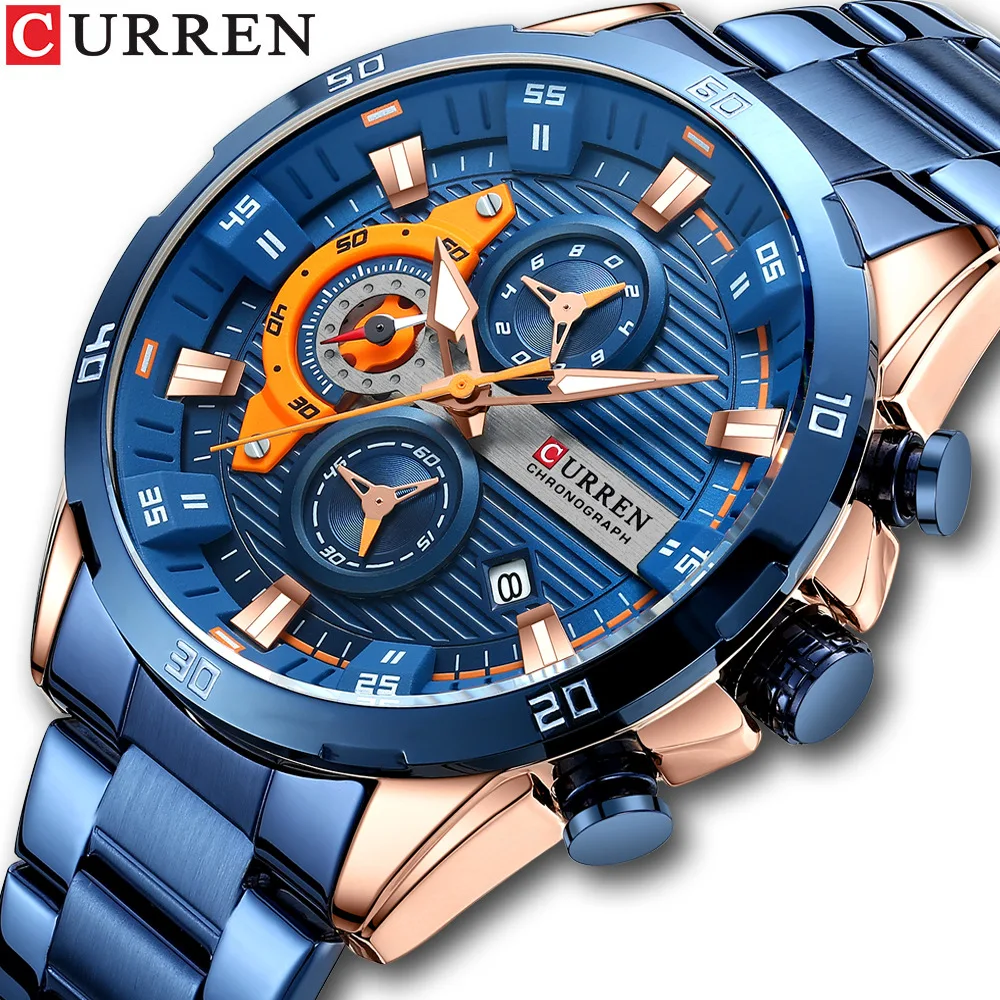 CURREN 8402 Men's Stainless Steel Watch Creative Fashion Luminous Dial with Chronograph Leisure Luxury Men's Watch Reloj Hombre
