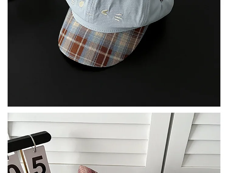Niedliche Katzenohren Newsboy-Mütze für Damen, Alltags-Casual Baker Boy Cap, Street Snap, Kawaii Katzen-Gesichts-Stickerei, süße Mädchen-Karo-Krempe, Reisemütze – Detail 8