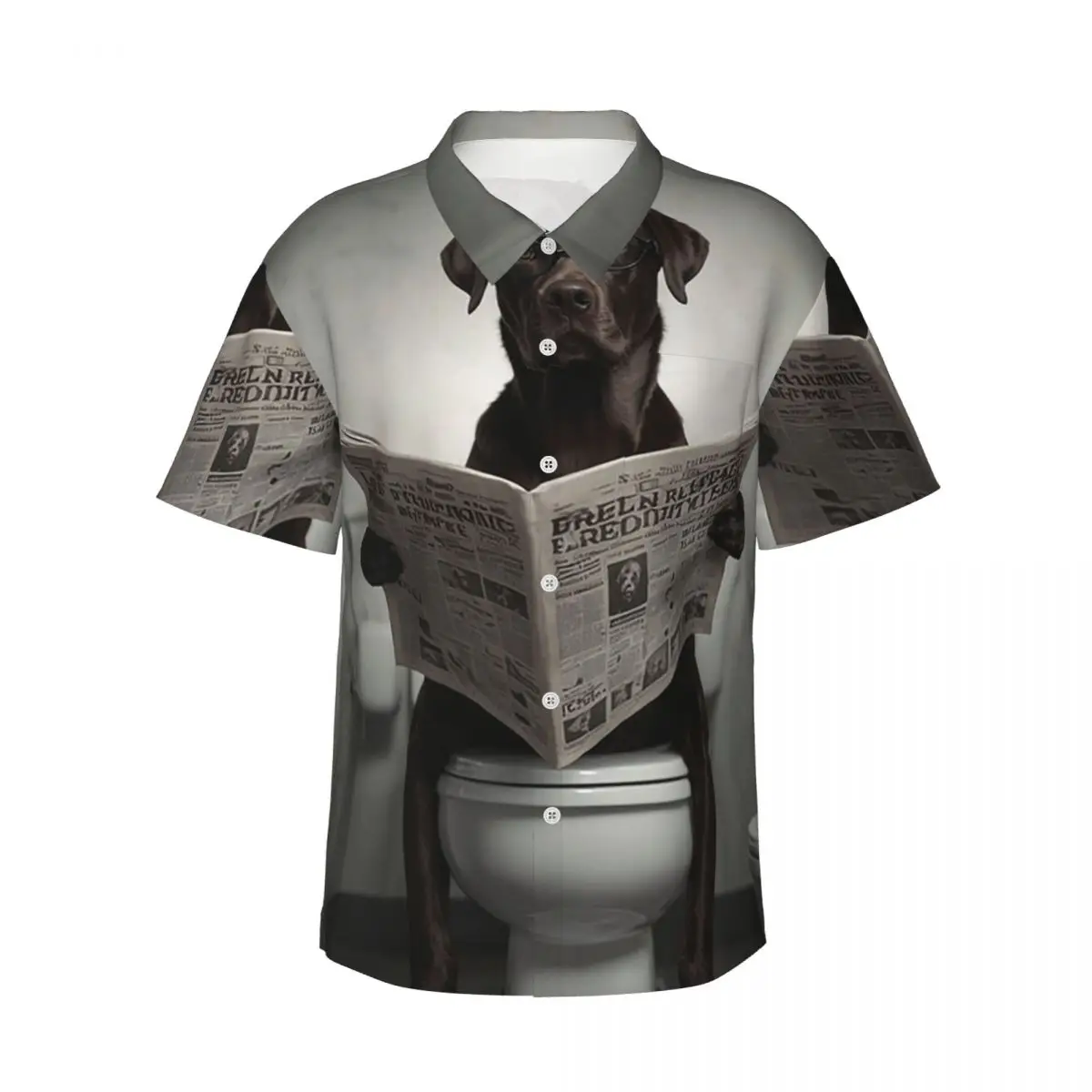

Chocolate Labrador Reading A Newspaper Men's Shirts Hawaiian Short Sleeve Shirt Fashion Button Tops for Summer Beach
