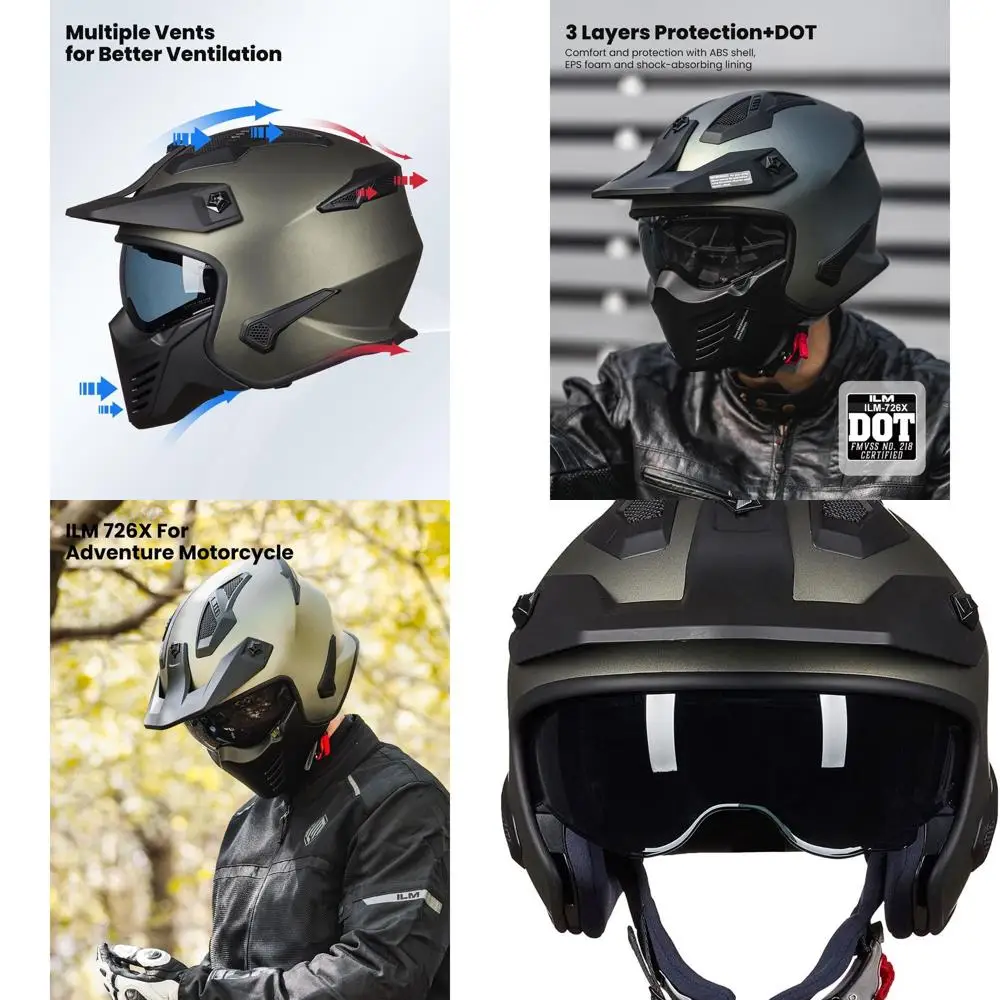 

Durable 3/4 Open Face Helmet - Suitable for Dirt Bikes, Mopeds, ATVs, UTVs, Motocross, Cruisers, Scooters, DOT Certified (Midnig
