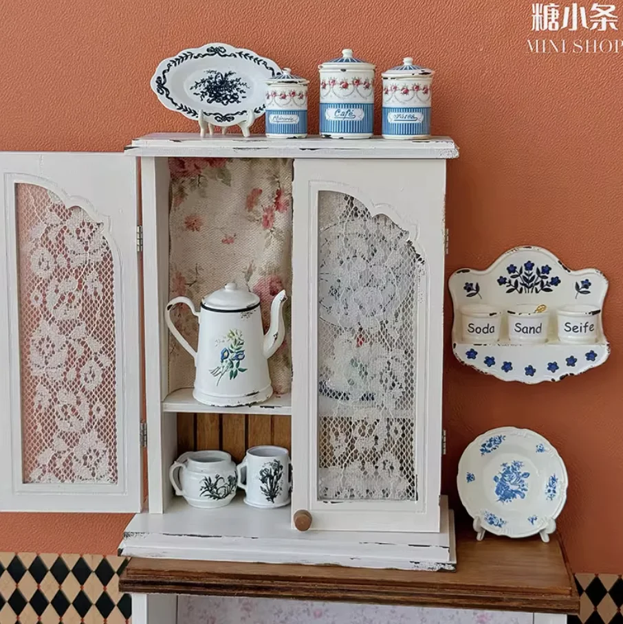 1/12 Vintage ครีมเฟอร์นิเจอร์ (Ready/Diy) ตุ๊กตามินิตารางจอแสดงผลตู้ยิง Prop Bjd ร้านกาแฟฉากตกแต่ง
