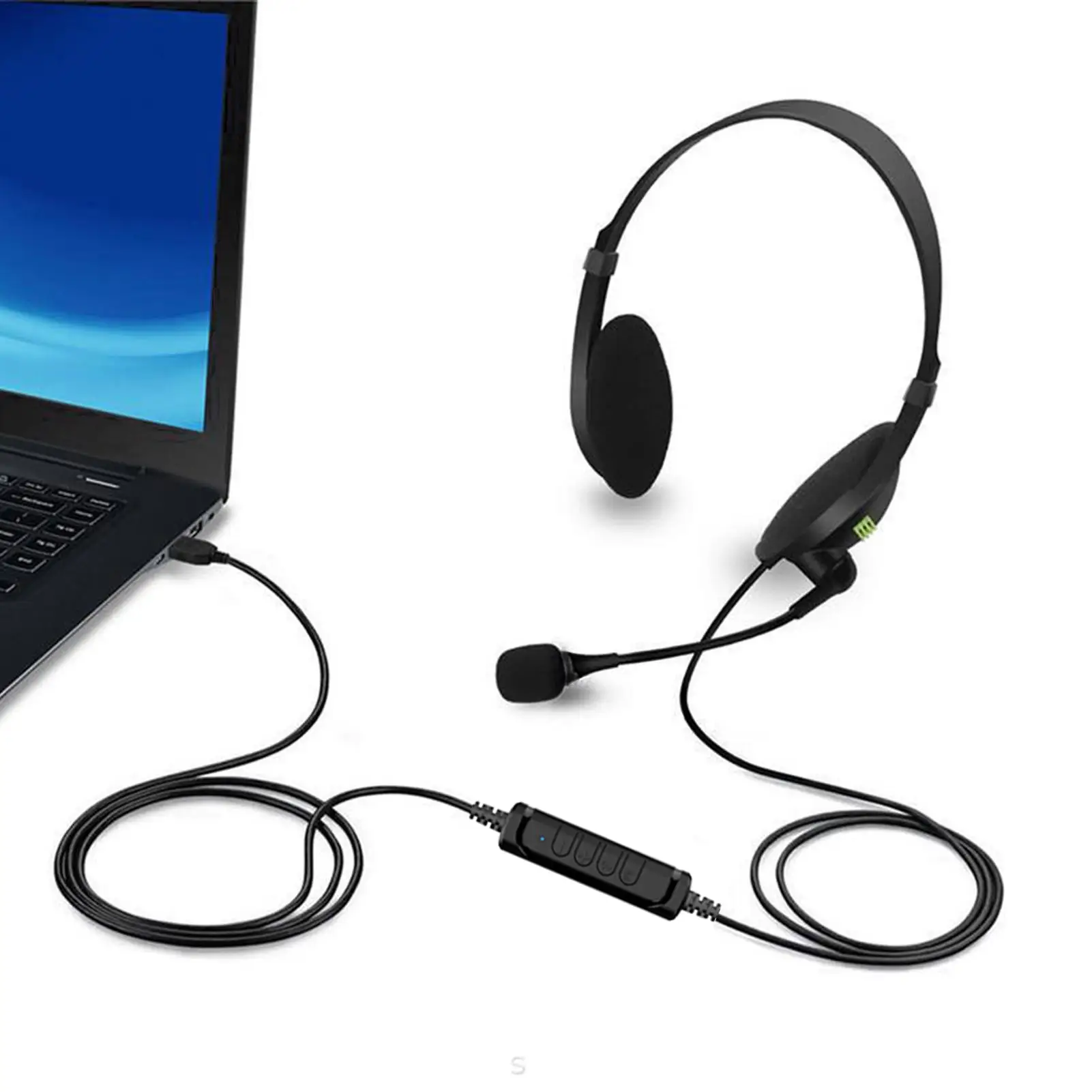 سماعة رأس سلكية USB مع ميكروفون لإلغاء الضوضاء، سماعات رأس للأعمال مع ميكروفون لمكالمات الدردشة