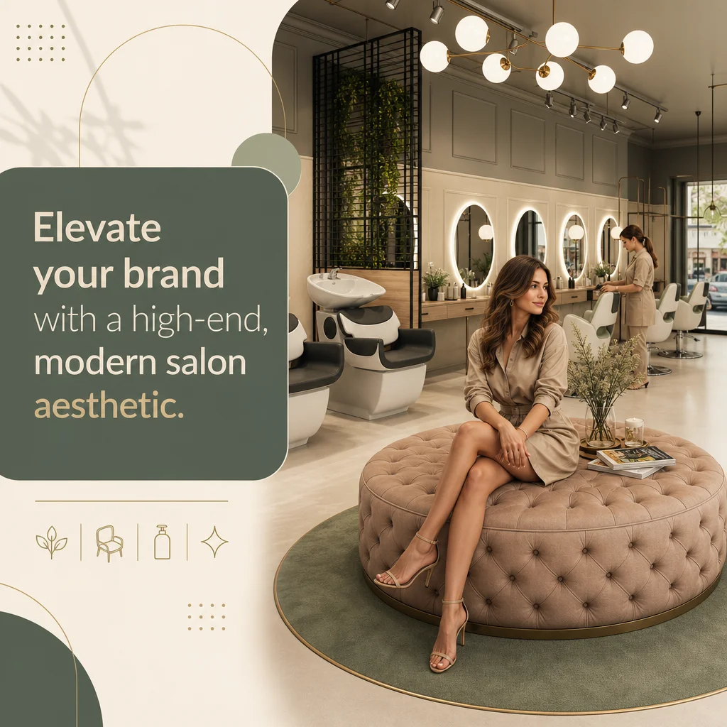 AIROW Space-Age Salon Furniture Set  Oval LED Mirror Station  Bubble Chandelier   Shampoo Chair for Beauty Studio Decoration