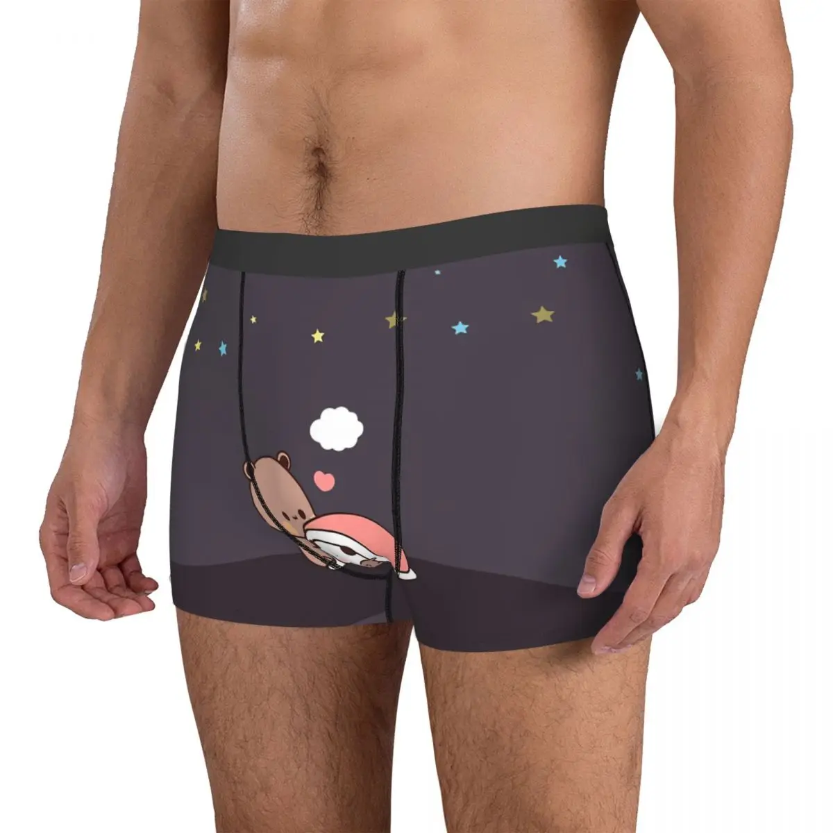 Star Night Sleeping Men Boxer Briefs Bubu Dudu Cartoon Breathable Funny Underwear High Quality Print Shorts Birthday Gifts