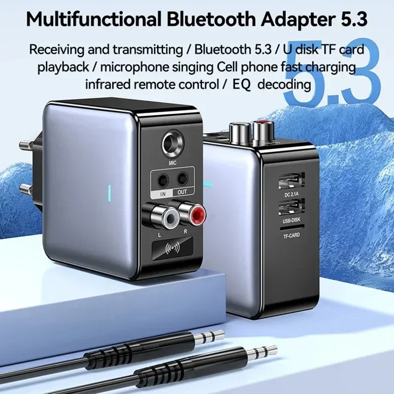 

H6 Bluetooth 5.3 Audio Transmitter Receiver 3.5MM AUX/RCA/U-Disk/TF/USB 5V 2.1A/6.5 MIC Karaoke HIFI Stereo EQ Wireless Adapter