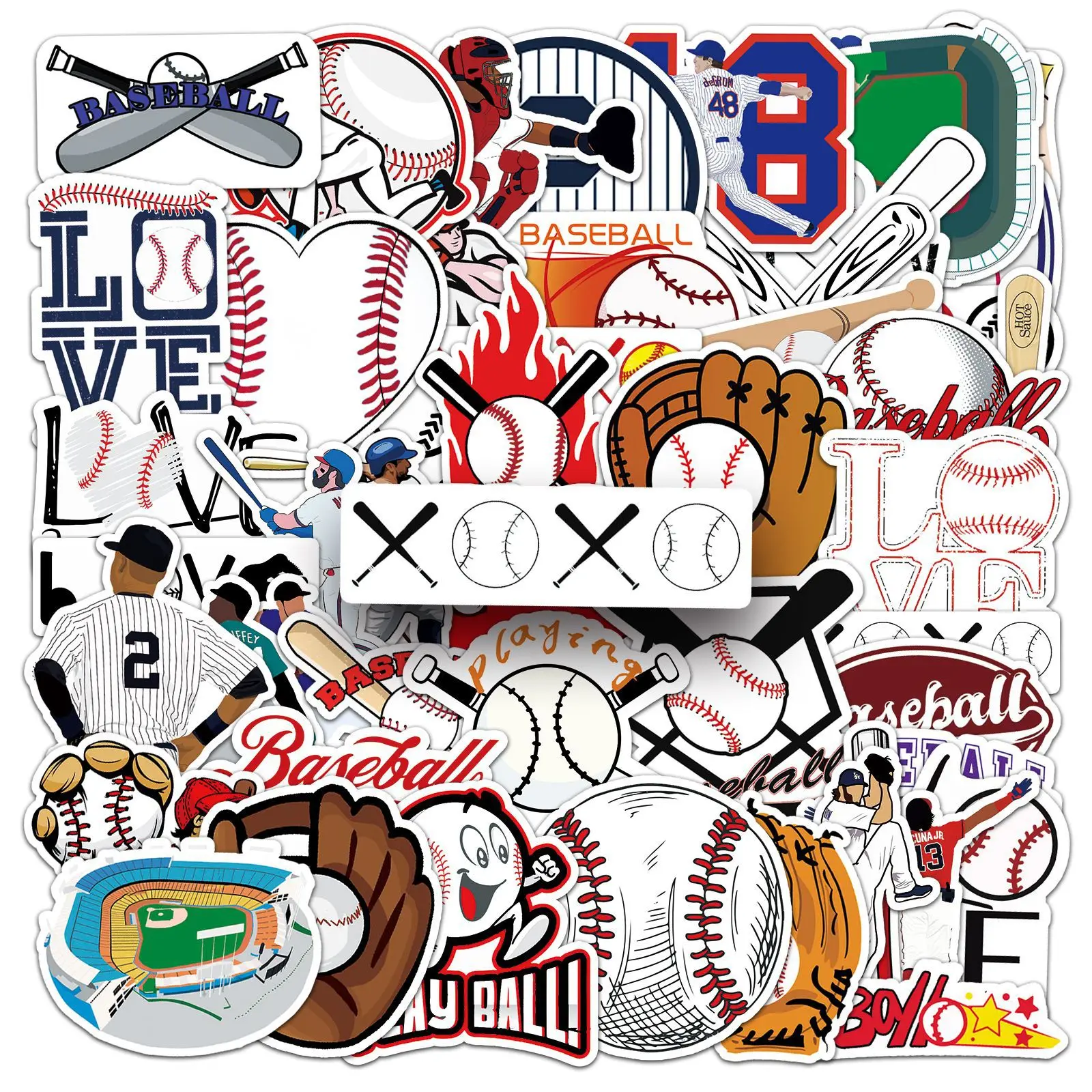 10/30/50 Stück Baseball-Sport-Aufkleber, kreativ und trendig, Graffiti-Cartoon-Aufkleber zum Selbermachen für Laptop, Gepäck, Skateboard, Telefon, Kinderspielzeug, Geschenk