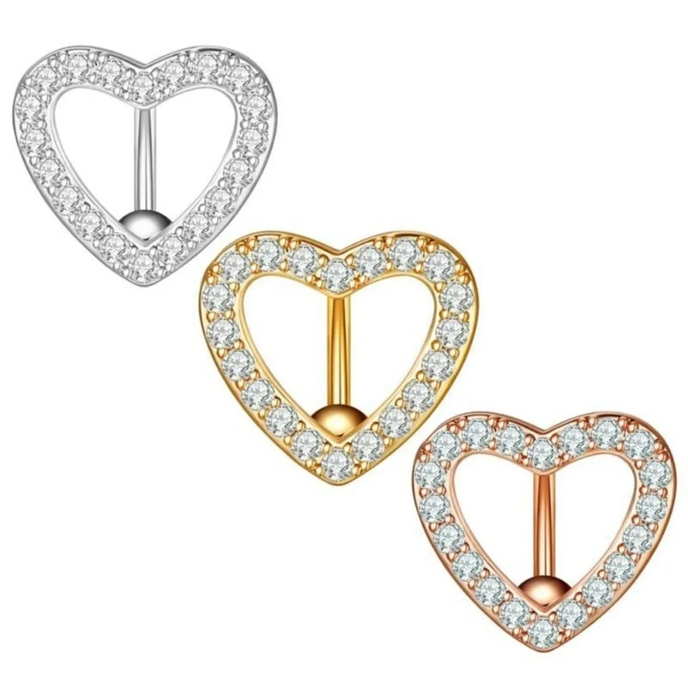Fashion Stainless Steel Navel Barbell Jewelry Rhinestone Sparkling Heart Belly Button Ring Unique Individual Navel Ring Party view 4