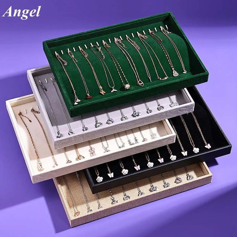 

Velvet Jewelry Display Tray, 6-Slot Portable Necklace Earring Bracelet Ring Organizer, Foldable Counter Showcase for Gold St