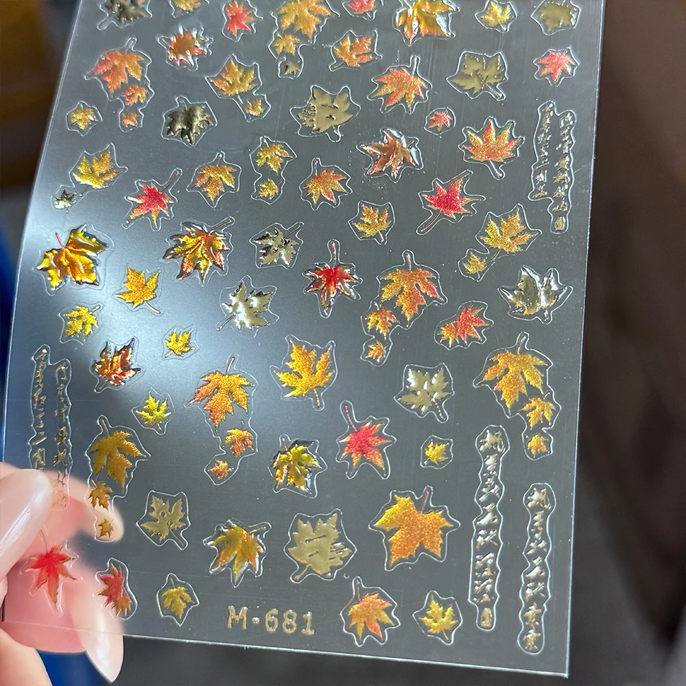 5D foglie autunnali adesivi per unghie lussuoso glitter gelatina autunno foglia d'acero autoadesivo decalcomania per unghie cursore Ringraziamento fai da te Decora
