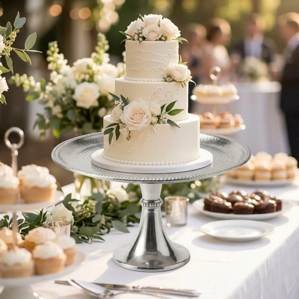 Cake rack 34cm with gilded satin top, large-foot cake pan for weddings, home decoration dessert tool