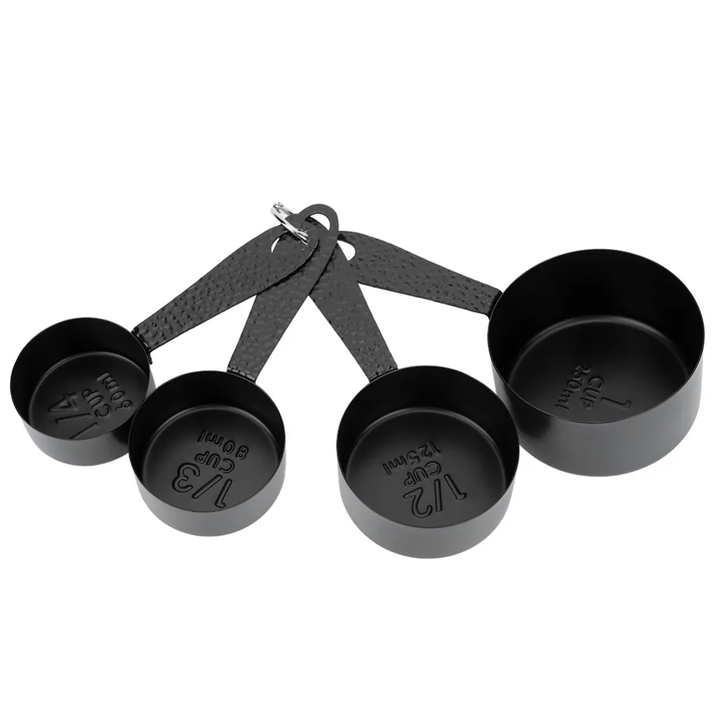 Stainless Steel Measuring Spoons Set Black Detachable Ring Coffee Scoop Spoon Engraved Scale Wide Application