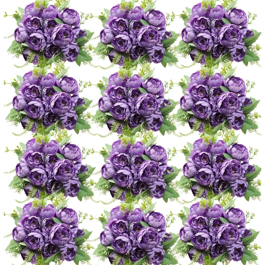 12 Pcs Artificial Peonies Silk Flowers Fake Peony Bouquet Boho Faux Flowers Arrangements for Wedding Home Centerpiece Table Dec