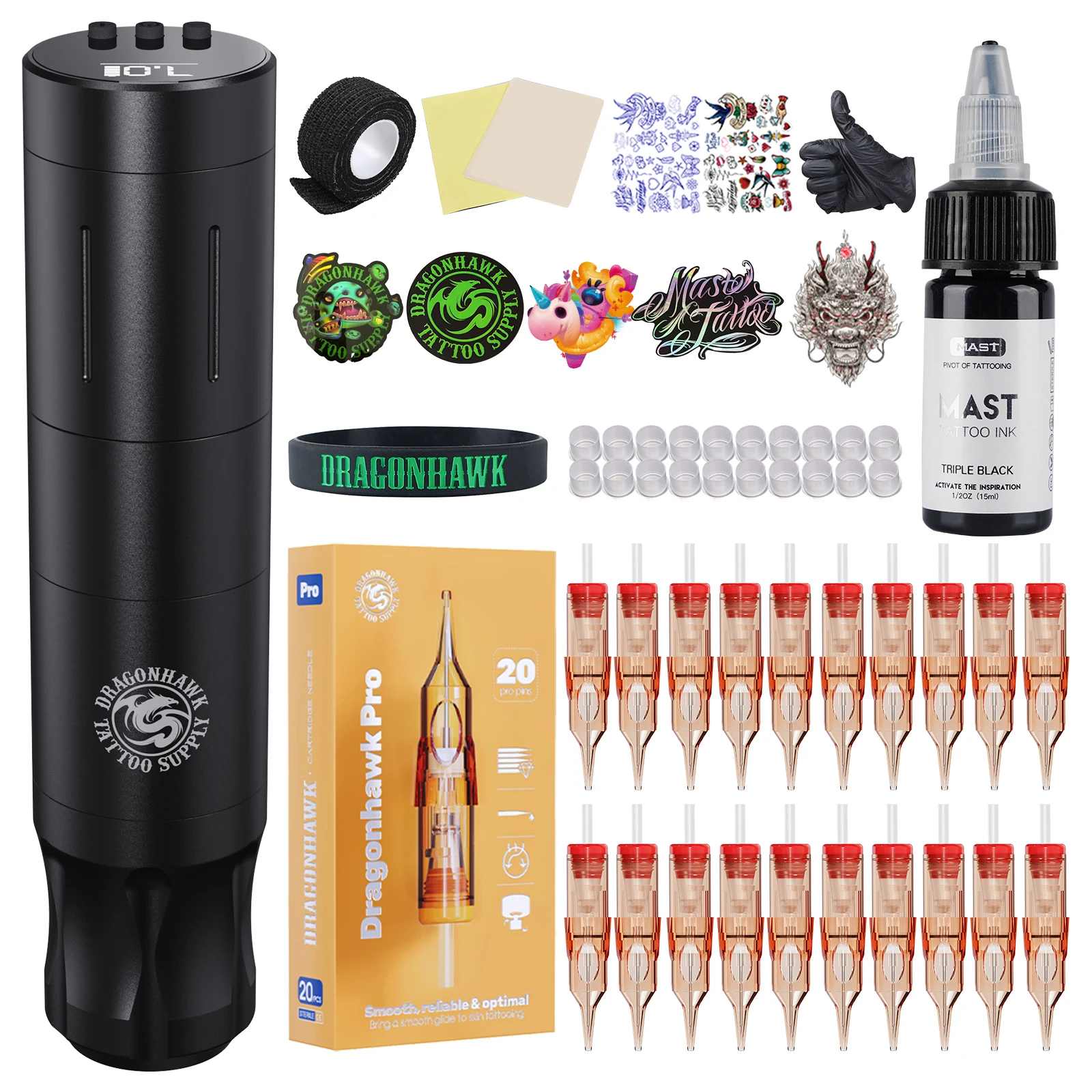 

Dragonhawk A3 Tattoo Machine Full Kit Brushless Motor Pen 1500mAh Battery 3.5mm Stroke with Pro Tattoo Cartridge Needle Body Art