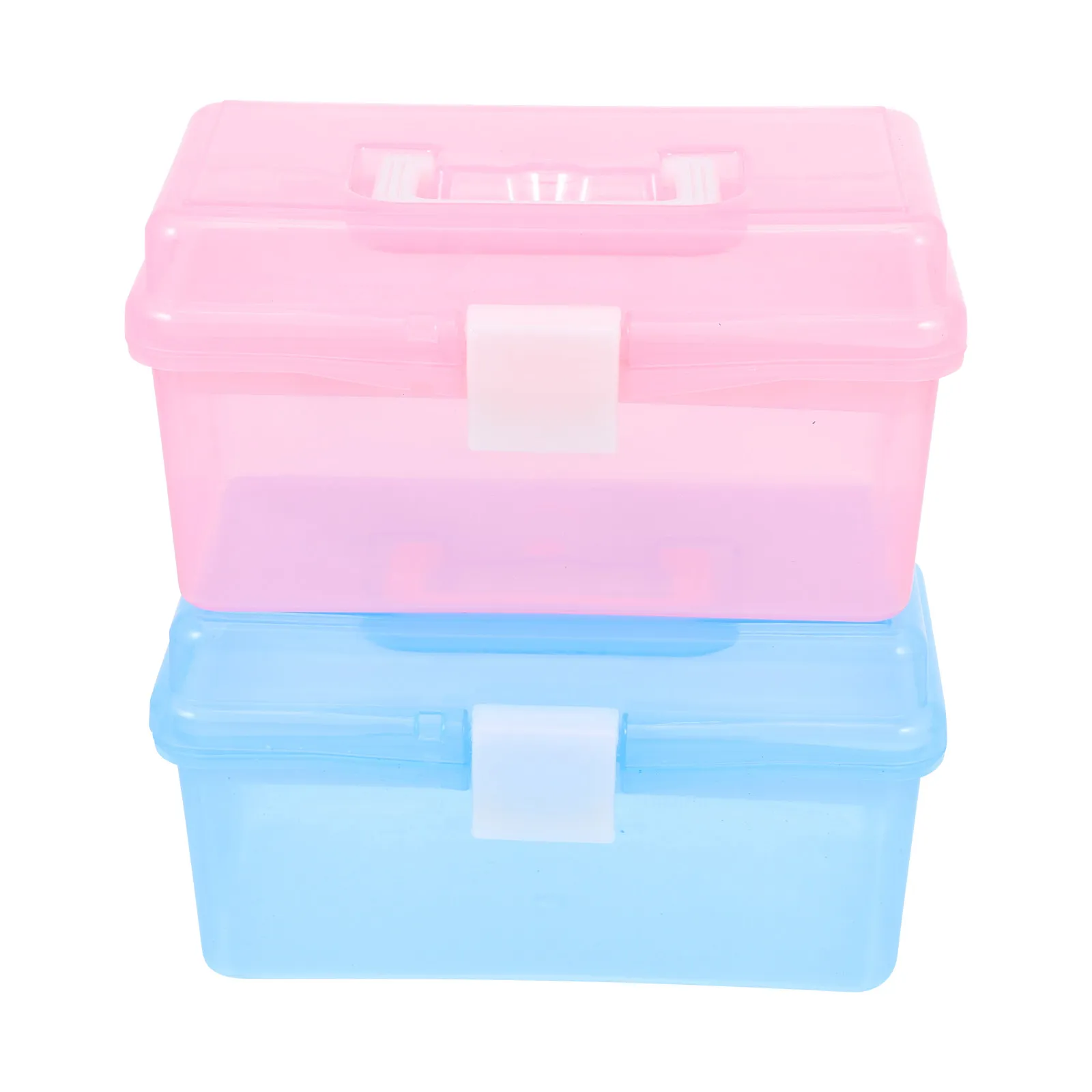 

2Pcs Premium ABS Portable Medicine Container with Lid Transparent Design Compartmented Household Box for First Aid Tools