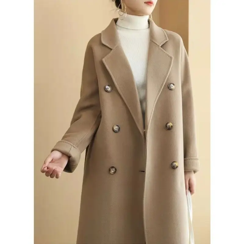 

Women Fashion Oversized Double Breasted Autumn and Winter Trench Coat Solid Color Loose Turn-Down Collar Elegant Female V22