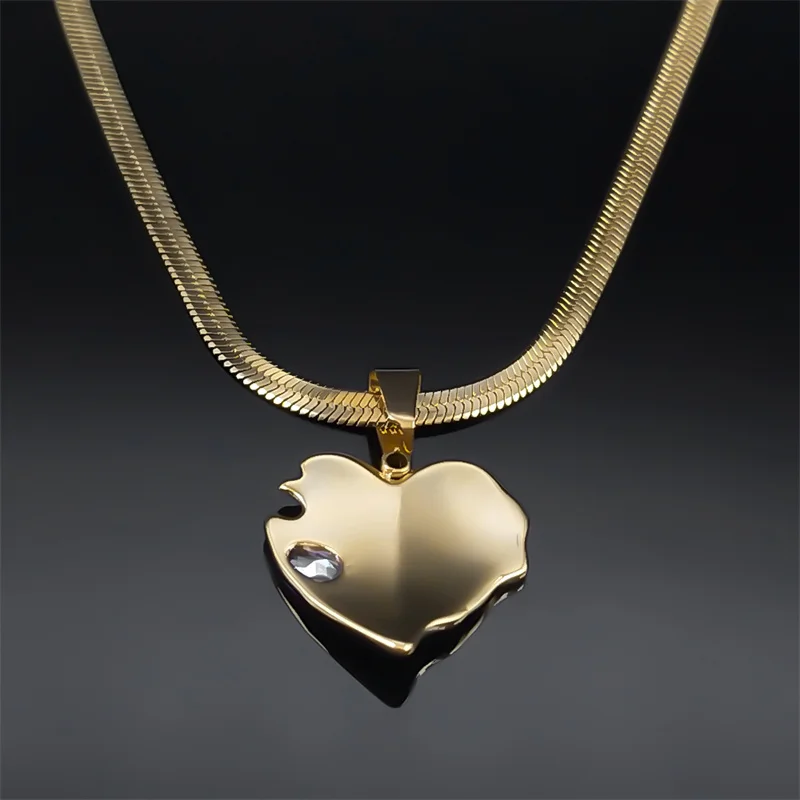 Zircon Colorful Enamel Lava Peach Heart Irregular Pendant Necklace for Women Stainless Steel Clavicle Necklaces Jewelry NZZZ403