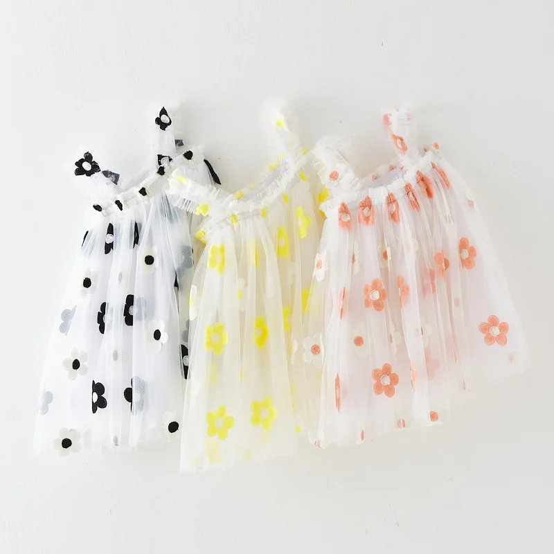 Summer Baby Girls Tulle Dress Daisy Floral Kid Birthday Party Dress Sleeveless Sling Toddler Girl Casual Clothing Princess Dress