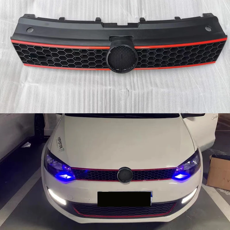 Racing Grille Honeycomb Grill Center Grille For Volkswagen VW Polo 6R 2009 2010 2011 2012 2013 ABS Front Bumper Mask Mesh Cover