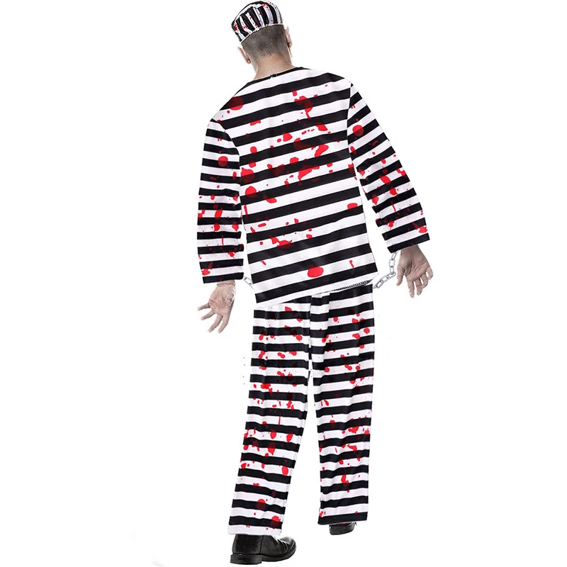 وصل حديثًا لعام 2025 للجنسين أبيض وأسود مخطط للكبار زومبي دموي سجين فستان الهالوين زي مخيف للأطفال زومبي #3