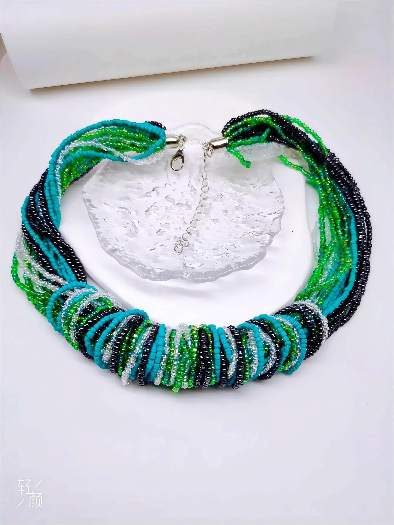 Beaded necklace Originality Exaggerate Multilayer Hand knitting Bohemia Colour Adjustable Tide Simple Rice bead necklace