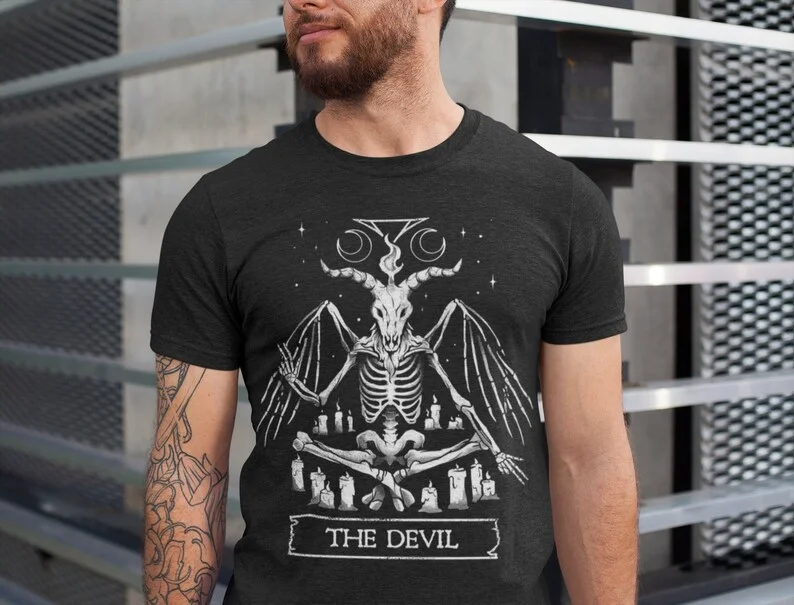 Barfant Witchcraft Black Magic Ritual Dark Gothic Style Thriller Street Round Neck Short Sleeve Casual T-shirt Tops