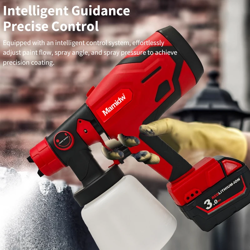 Mamidw 3000rpm Cordless Lithium Spray Gun, Paint Gun with Brush Motor for Cabinet Car Wall Furniture House Painting (Tools Only)