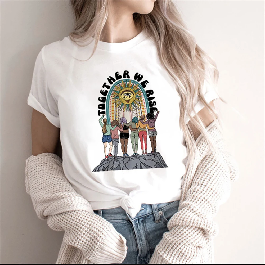 Trendy New Print Tarot Cartoon Print Fun Basic Fashion Style Printed T-Shirt Cute O-Neck Short Sleeved Summer Loose Casual T-Shi