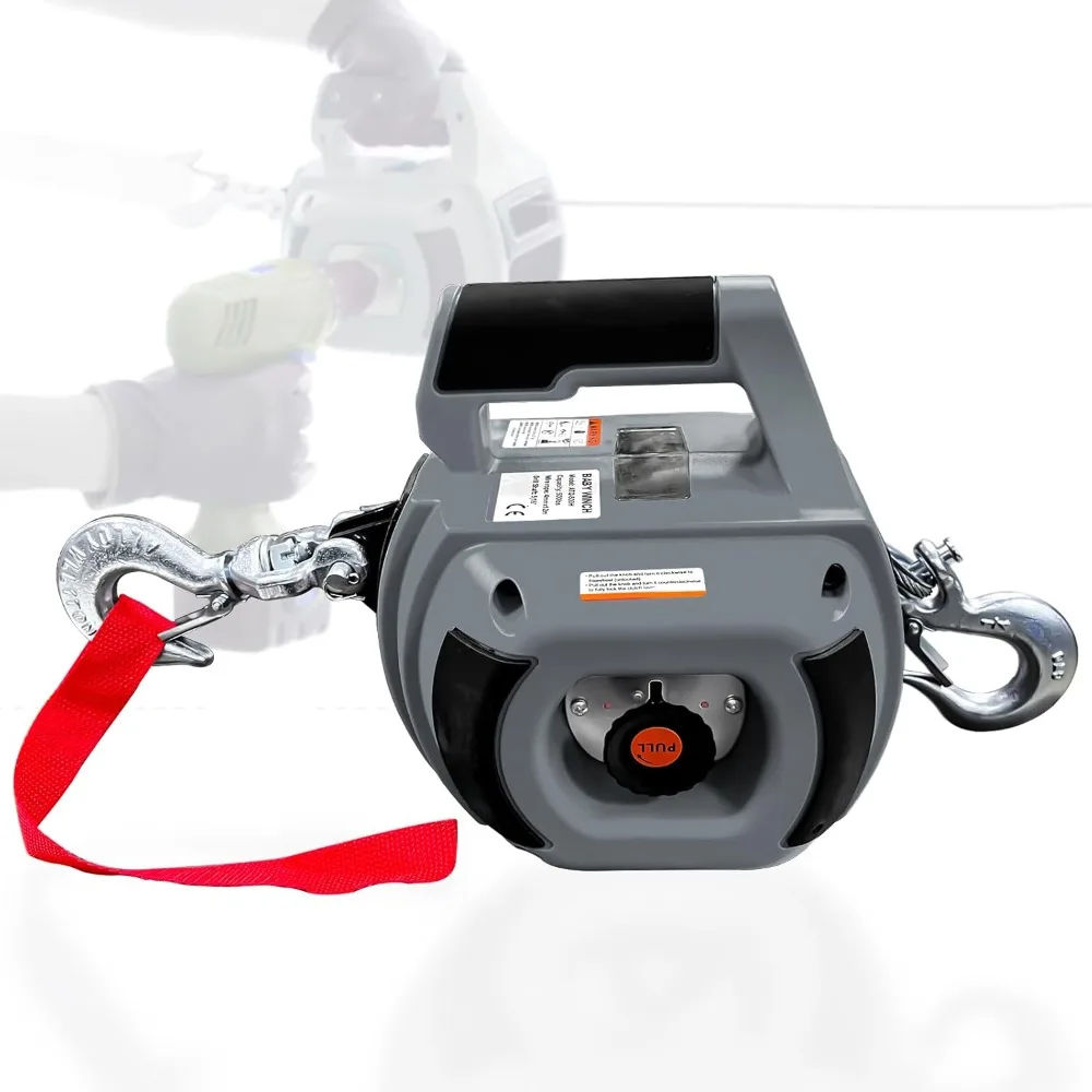 Portable Drill Winch of 750 LB Pulling Capacity with 40 Feet Alloy Steel Wire Rope, Hand Winch for Dragging(Gray)